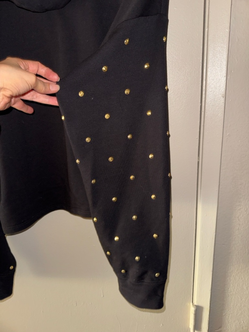 Michael Kors Black Hooded Sweatshirt with Gold Stud Sleeves - Picture 4 of 5